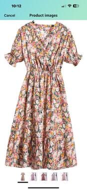 Women's Summer Dress Vintage Floral Short Sleeve A-Line Robe Sz M